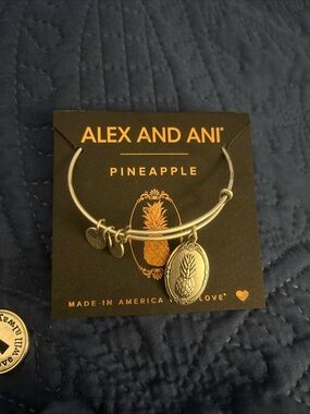 Alex and Ani Silver Pineapple Oval Charm Bangle